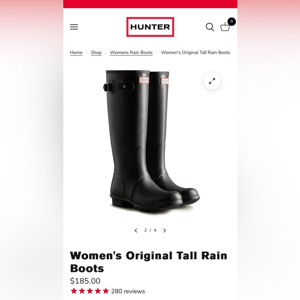 Women’s Hunter original tall rain boot (black), size 8